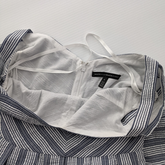 White House Black Market White and Blue Striped Sundress with Pockets - Sz. 0 - Picture 11 of 12